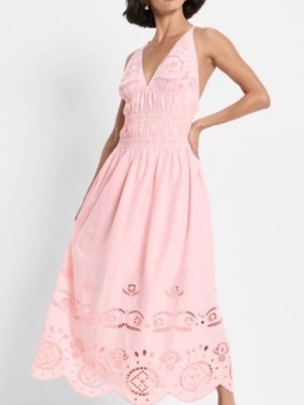 NWT 3X Blush Pink Eyelet Maxi Dress with Shirred Bodice